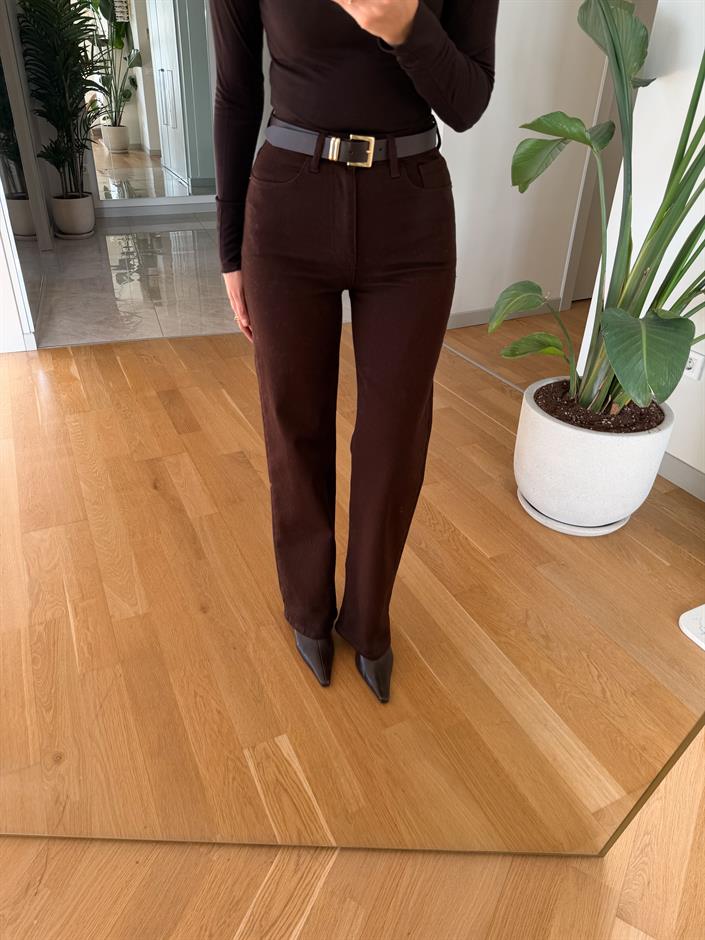 Dina Kemerli Wide Leg Jean - Kahve