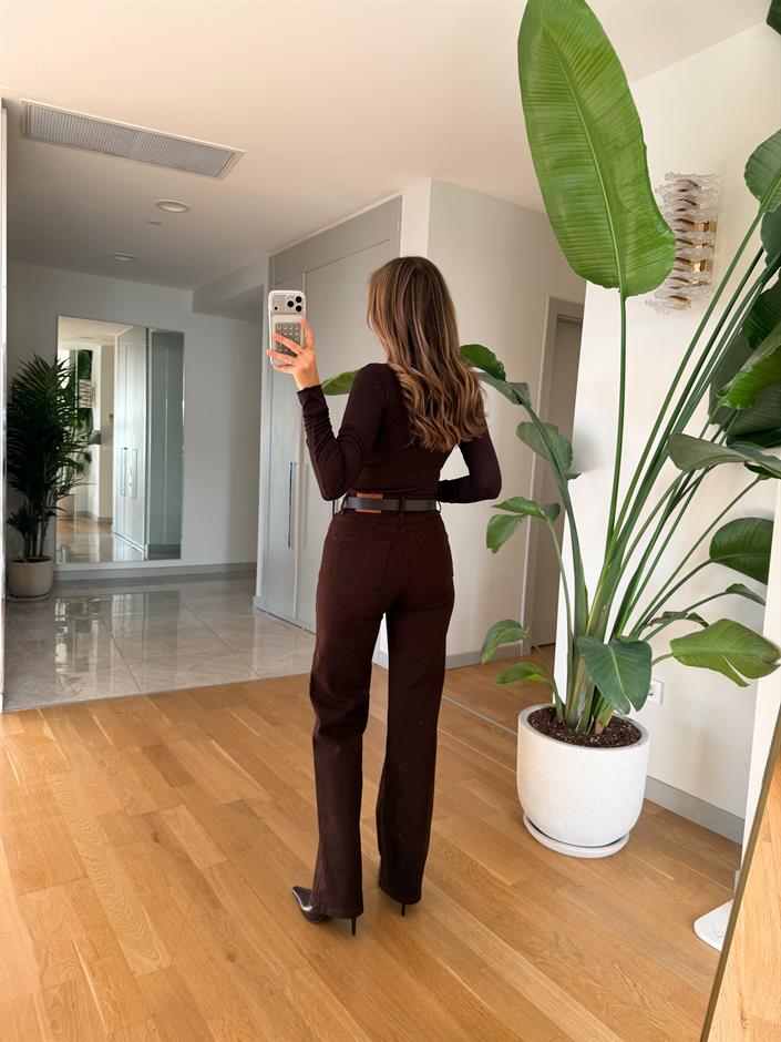 Dina Kemerli Wide Leg Jean - Kahve