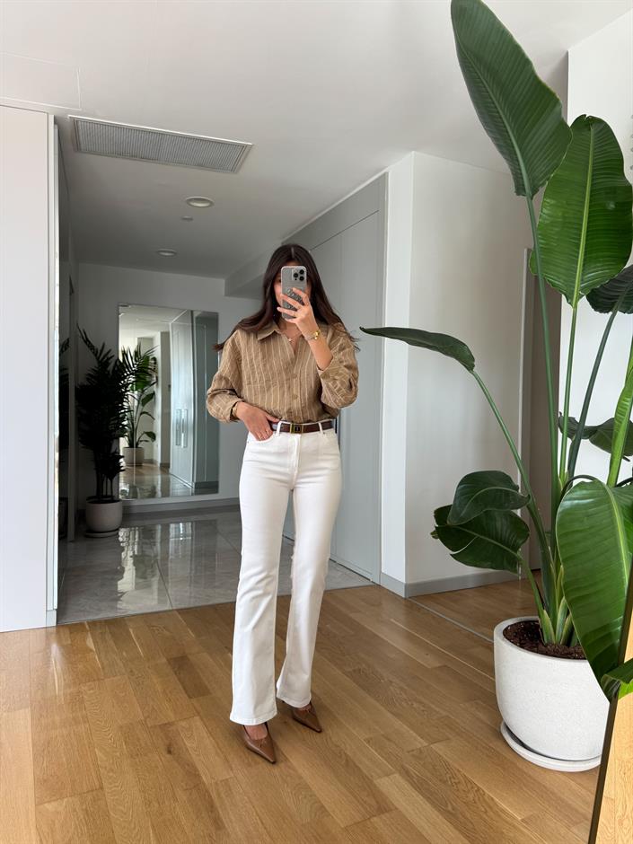 Dobber Ekru Flare Kesim Jean