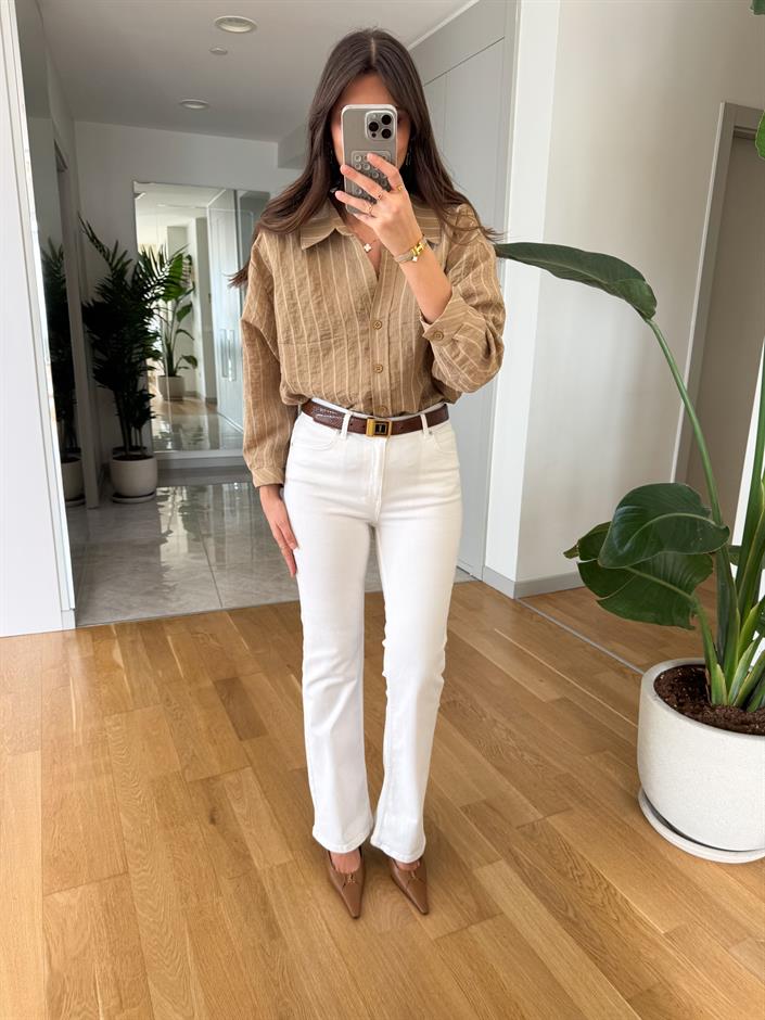 Dobber Ekru Flare Kesim Jean