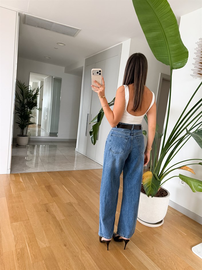 Dobber Yüksek Bel Kemerli Jean - Mavi 