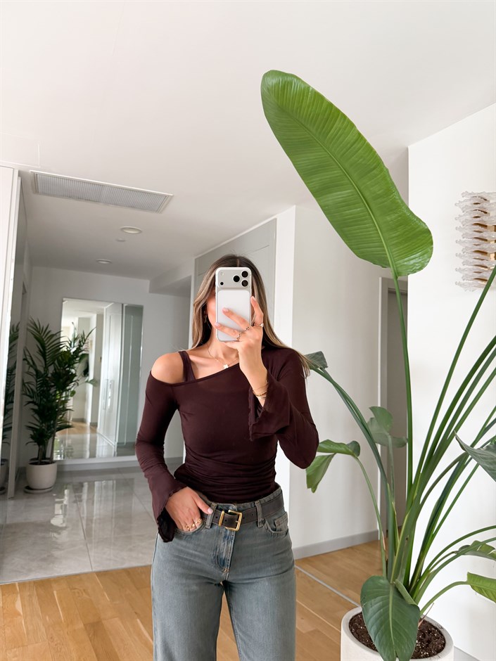 Drape Detaylı İkili Takım - Kahve