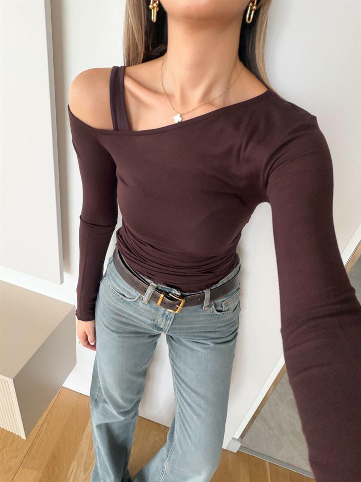 Drape Detaylı İkili Takım - Kahve