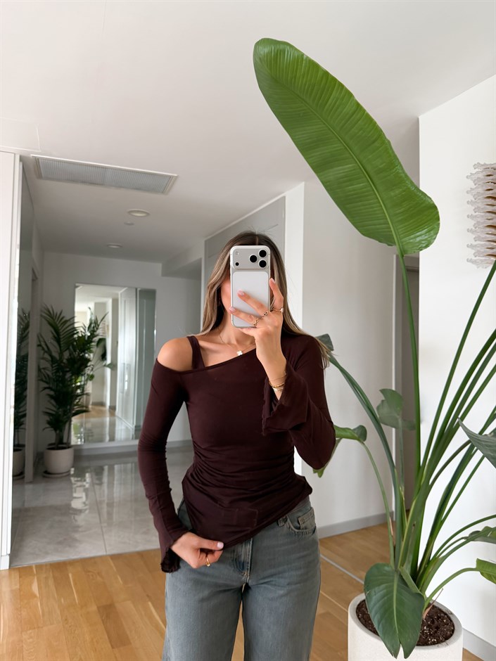 Drape Detaylı İkili Takım - Kahve