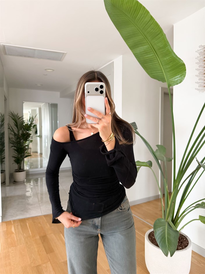 Drape Detaylı İkili Takım - Siyah