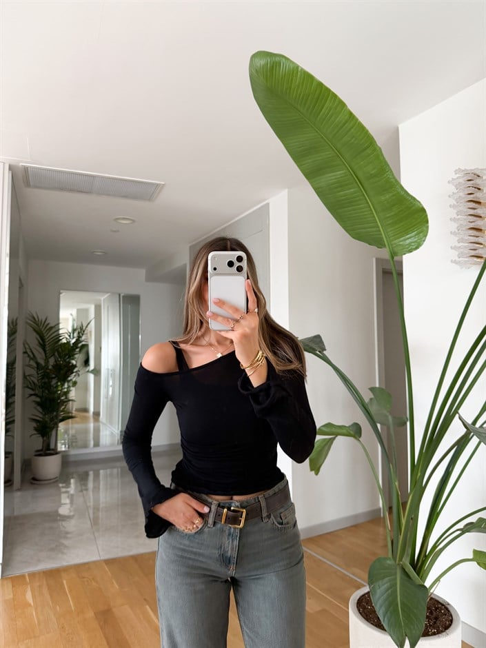 Drape Detaylı İkili Takım - Siyah