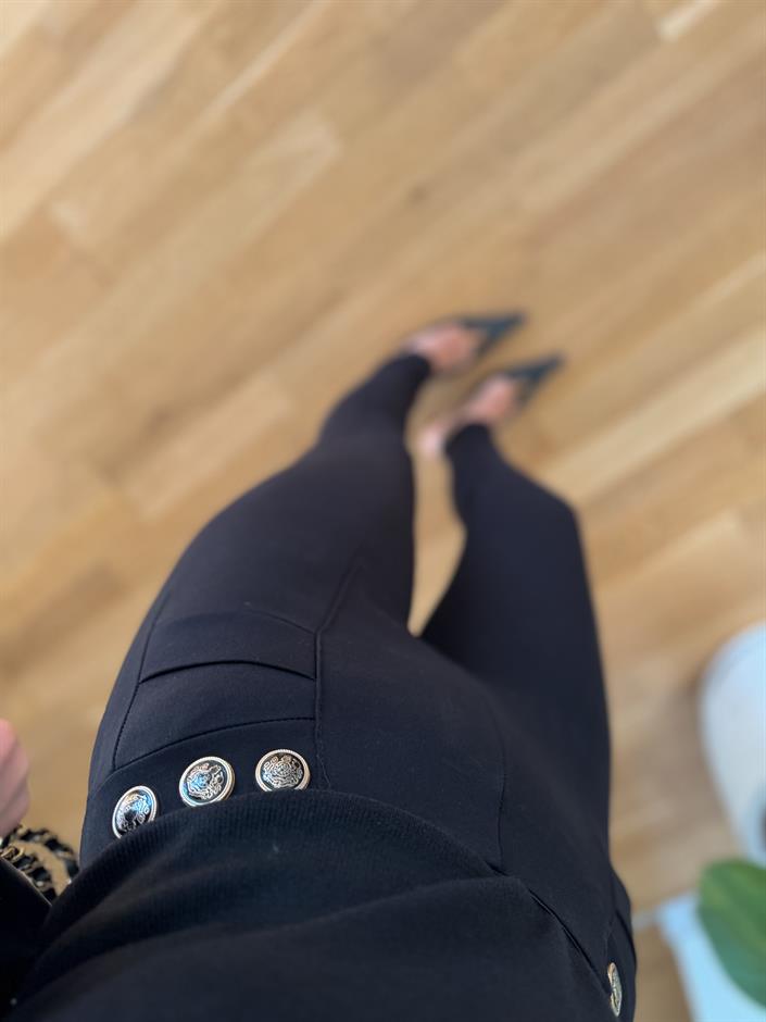 Düğme Detaylı Çelik Tayt -Siyah 