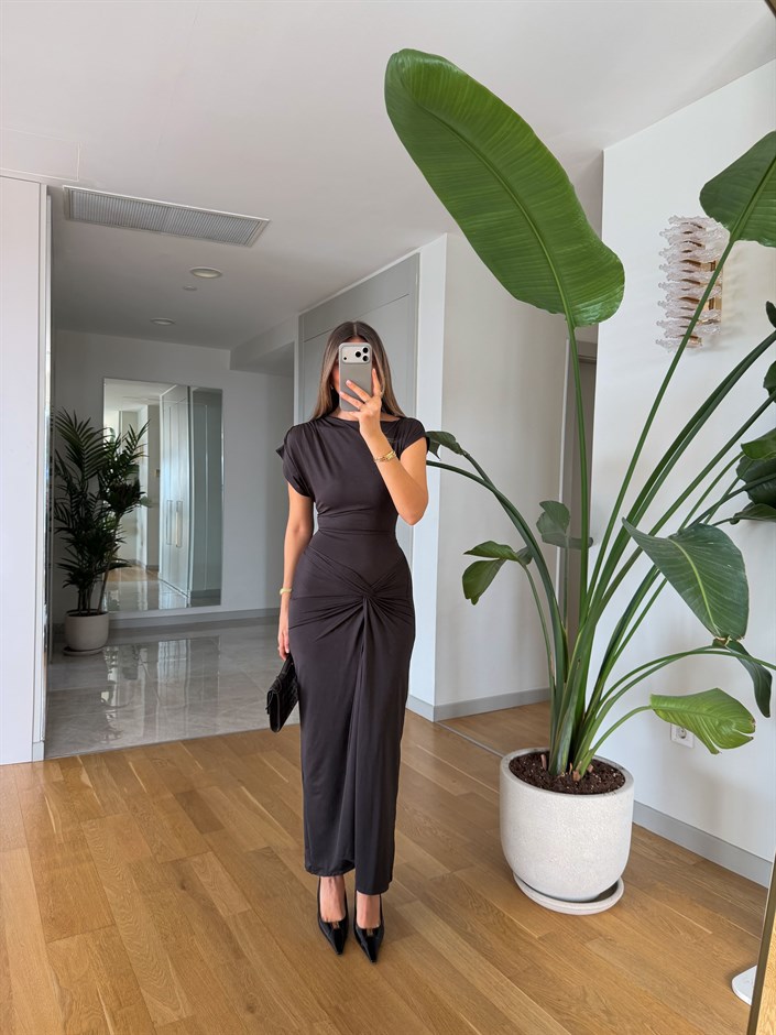 Düğüm Detaylı Jarse Elbise - Siyah