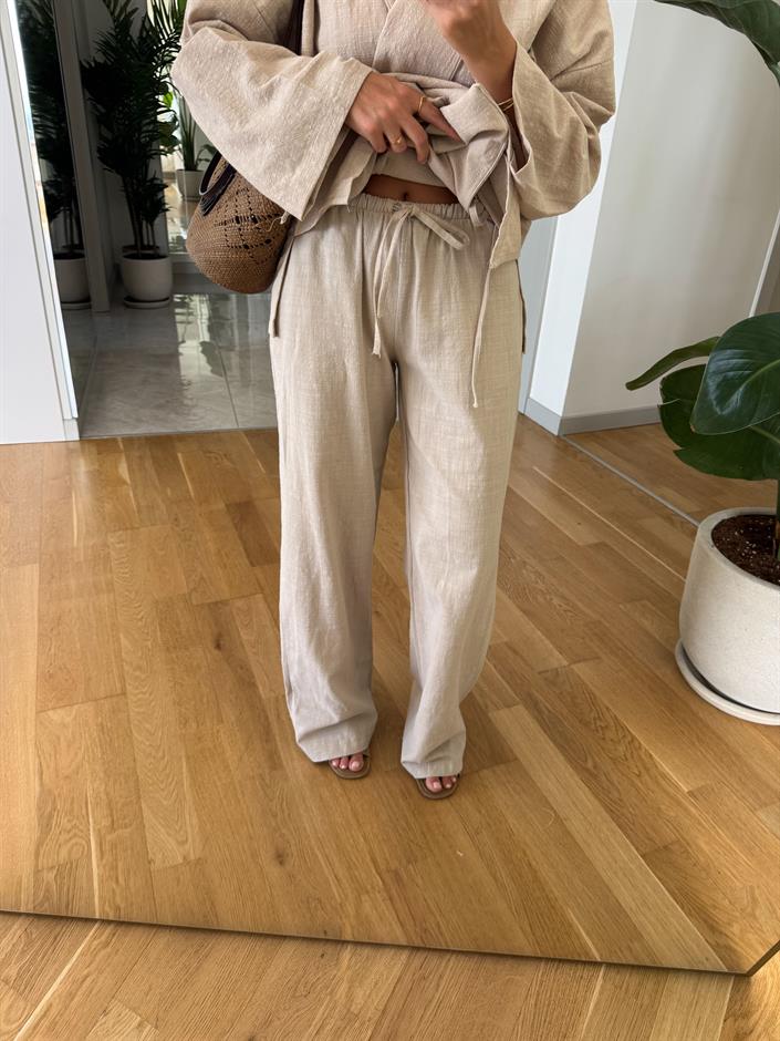 Dway Kuşaklı Kimono Takım - Taş