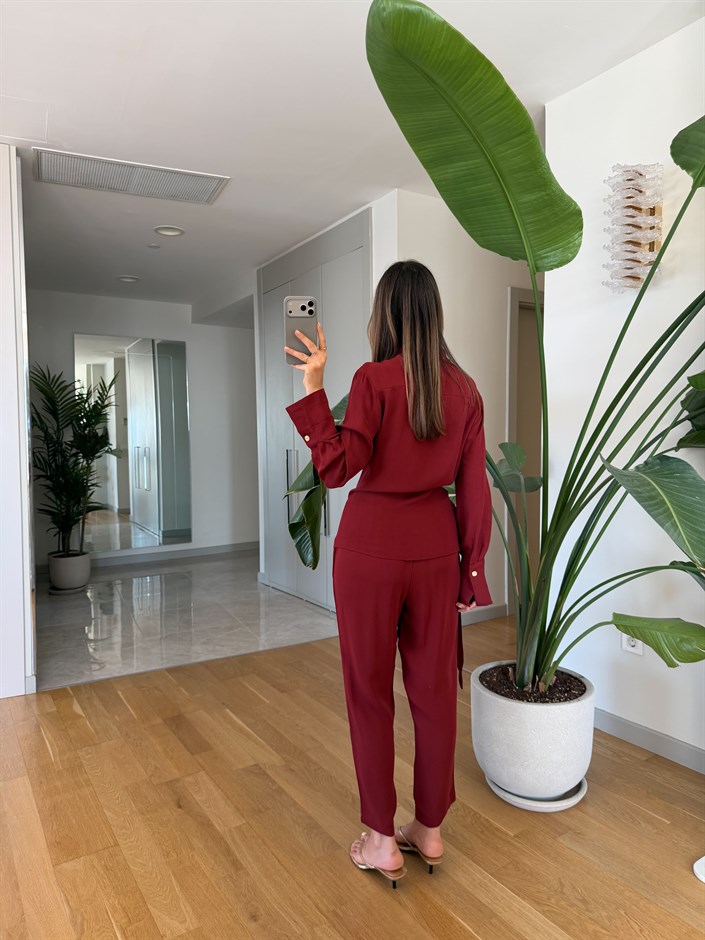Dylan Gold Broş Detaylı Takım - Bordo