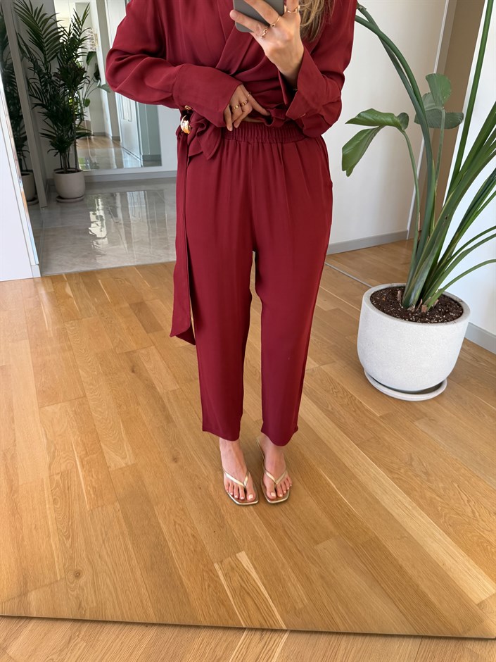 Dylan Gold Broş Detaylı Takım - Bordo