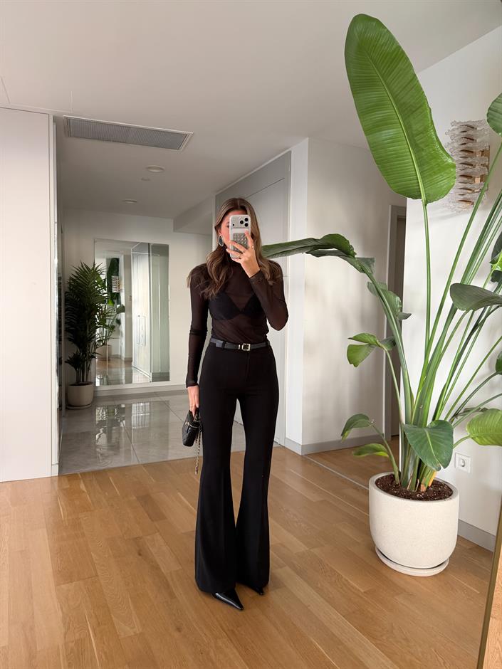 Early Kemerli İspanyol Paça Pantolon - Siyah