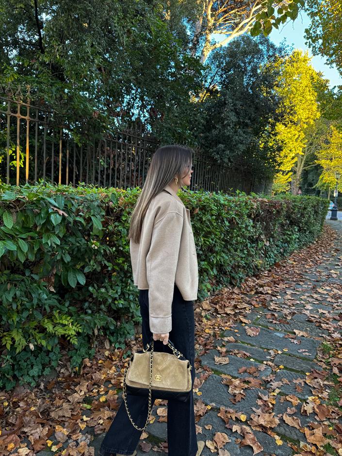 El Yapımı Özel Seri Kaşe Kısa Ceket - Camel