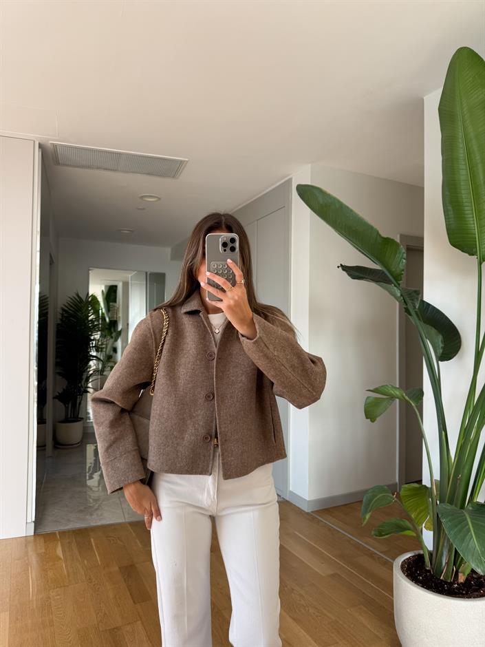 El Yapımı Özel Seri Kaşe Kısa Ceket - Kahve