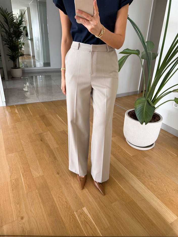 Eleanor Geniş Paça Pantolon - Bej