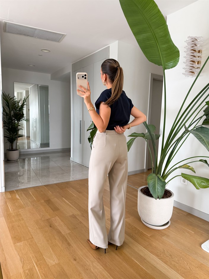 Eleanor Geniş Paça Pantolon - Bej