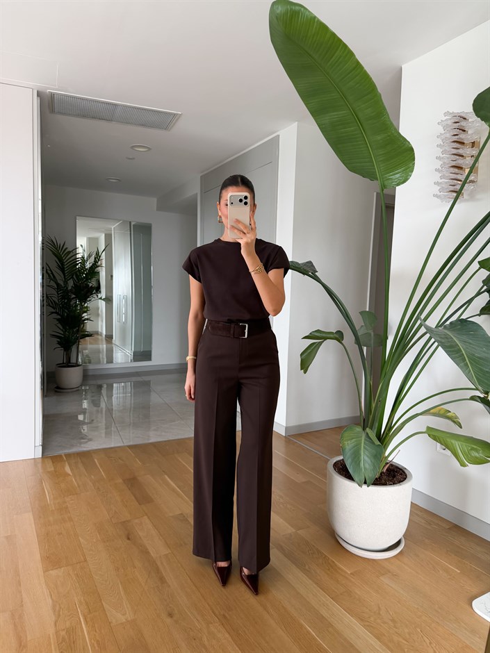 Eleanor Geniş Paça Pantolon - Kahve