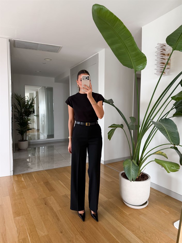 Eleanor Geniş Paça Pantolon - Siyah