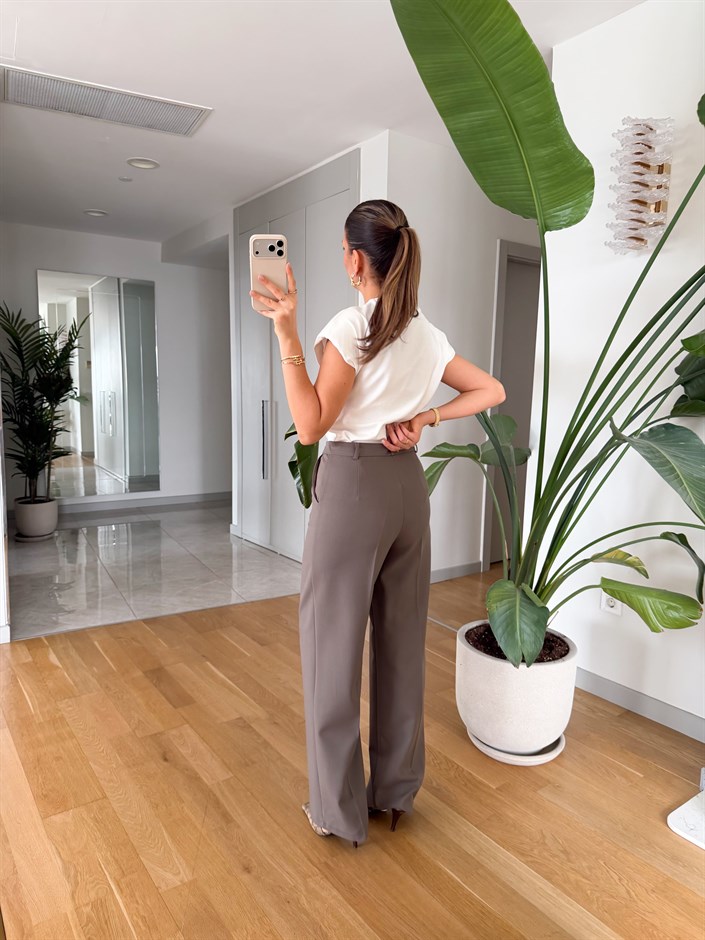 Eleanor Geniş Paça Pantolon - Vizon