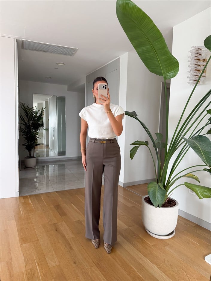 Eleanor Geniş Paça Pantolon - Vizon