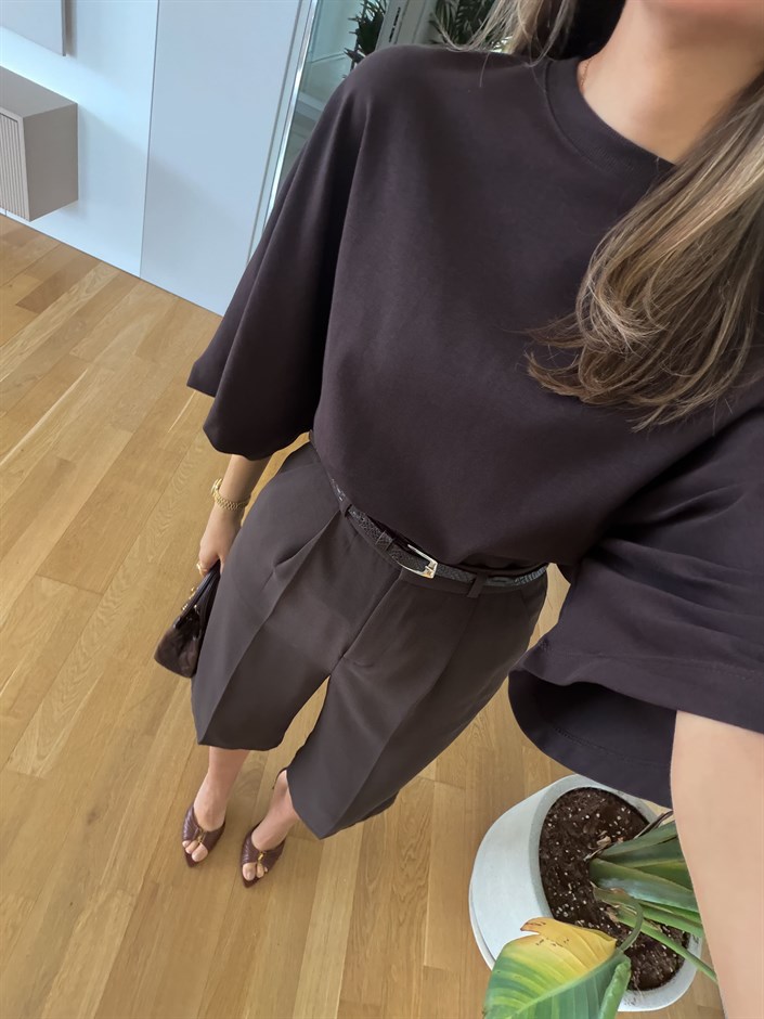 Elena Pelerin Kol T-shirt - Kahve
