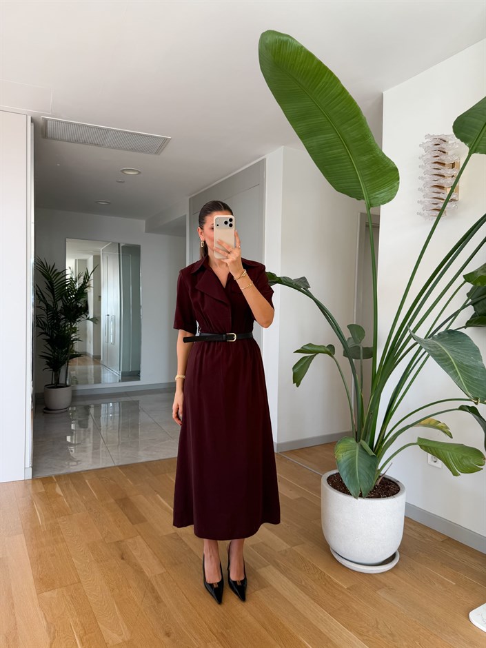 Elijah Vatkalı Kemerli Elbise - Kahve