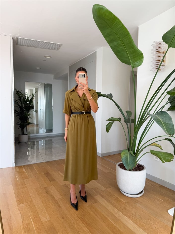 Elijah Vatkalı Kemerli Elbise - Yeşil