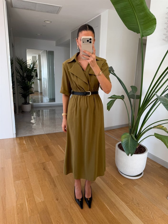 Elijah Vatkalı Kemerli Elbise - Yeşil