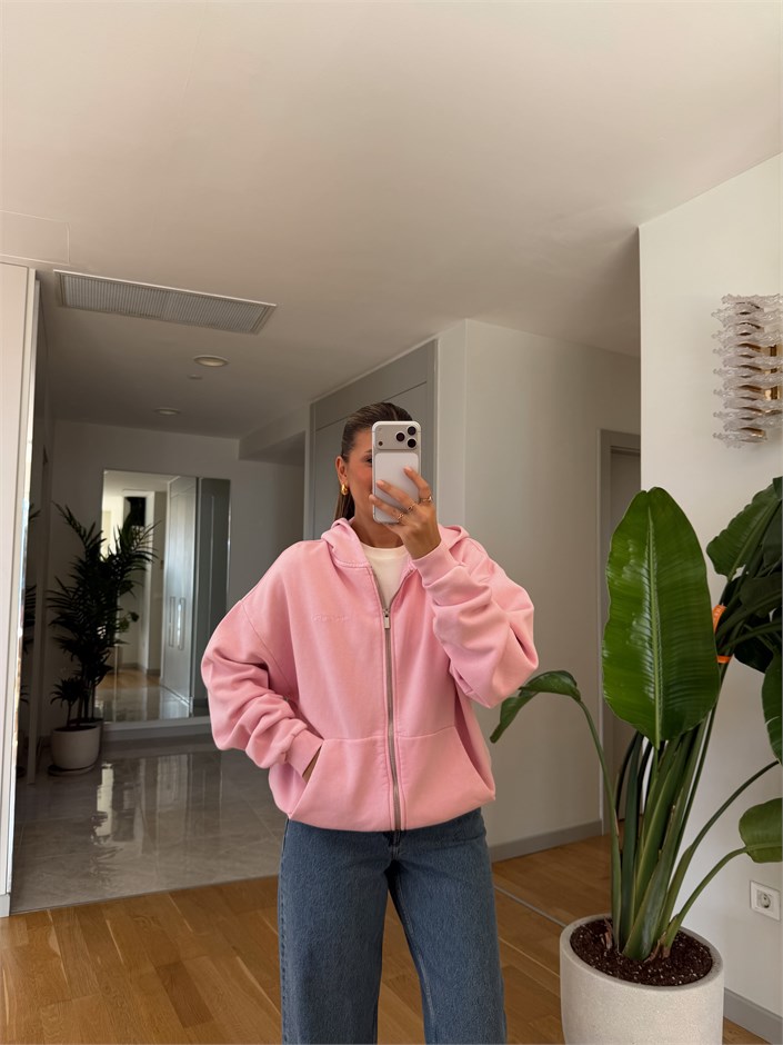 Ella Fermuarlı Sweatshirt - Pembe