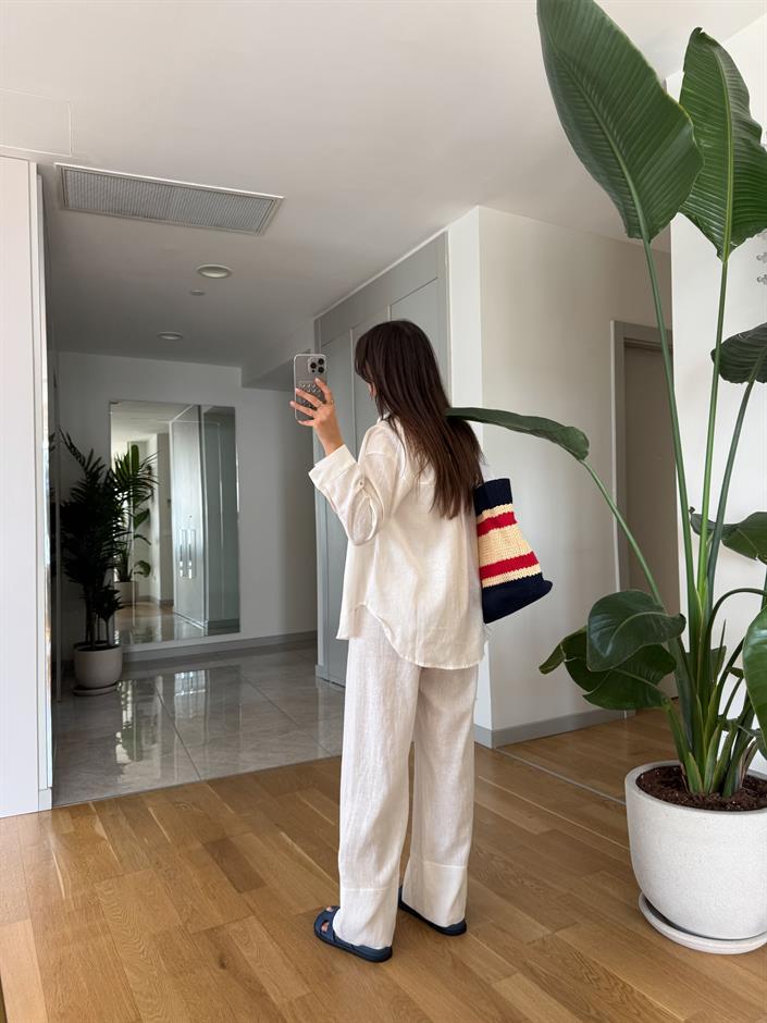 Ella Pamuk Keten Gömlek - Beyaz