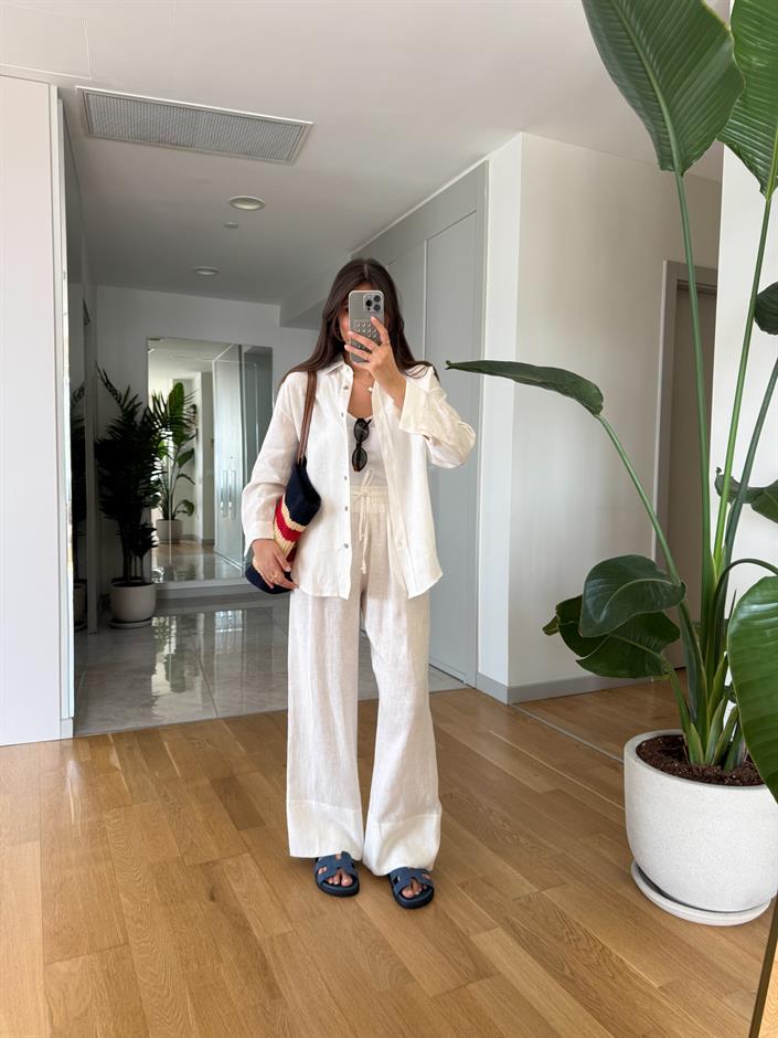 Ella Pamuk Keten Gömlek - Beyaz