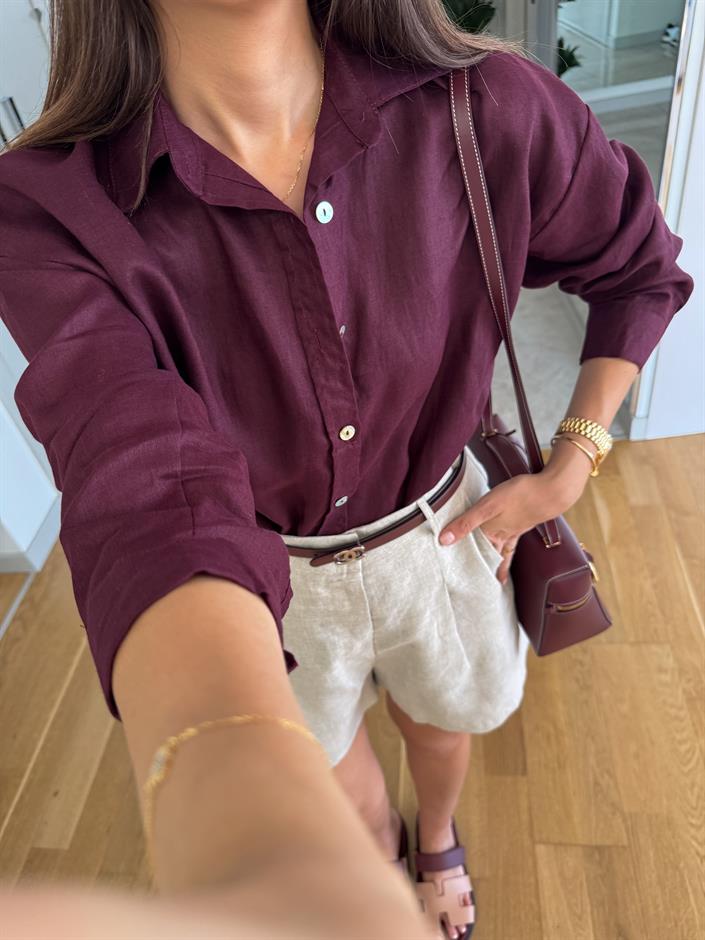 Ella Pamuk Keten Gömlek - Mürdüm