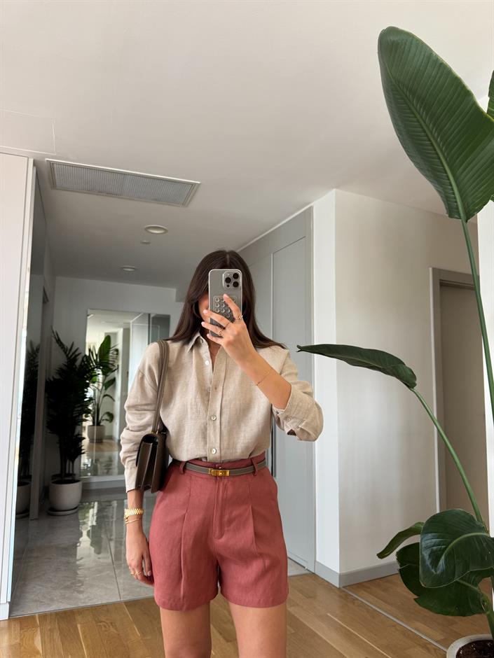 Ella Pamuk Keten Gömlek - Taş