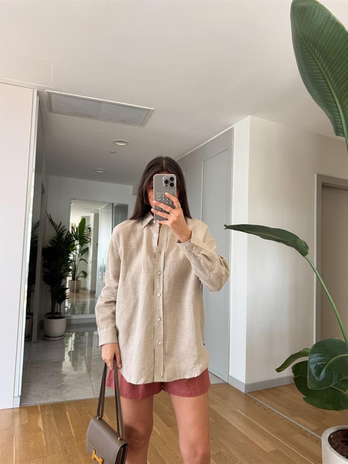 Ella Pamuk Keten Gömlek - Taş