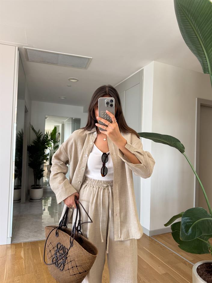 Ella Pamuk Keten Gömlek - Taş