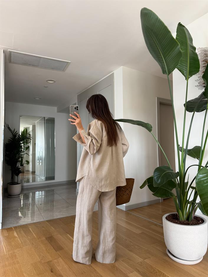 Ella Pamuk Keten Gömlek - Taş