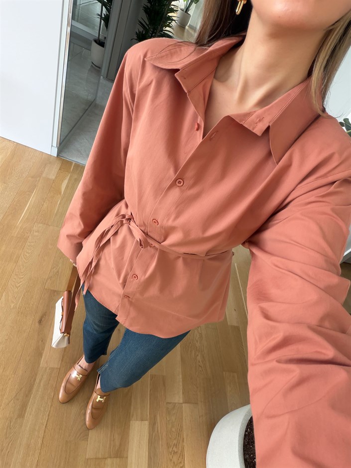 Elvis İp Kemerli Poplin Gömlek - Tarçın