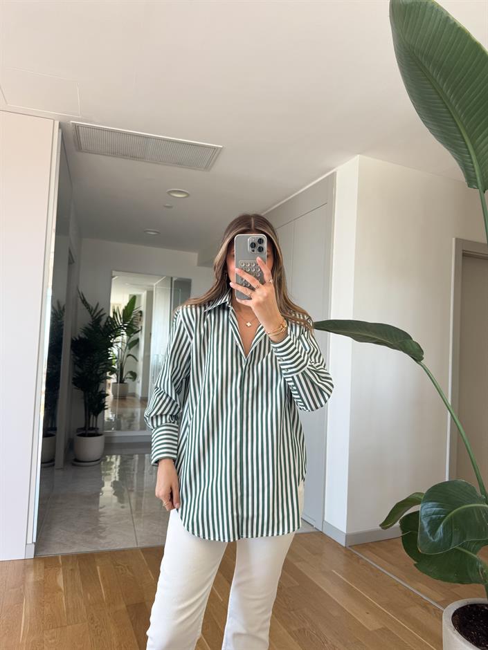 Emma Çizgili Oxford Gömlek - Yeşil