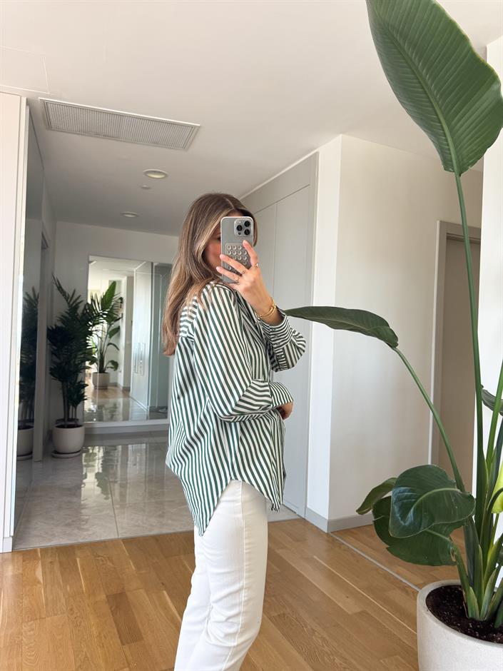 Emma Çizgili Oxford Gömlek - Yeşil