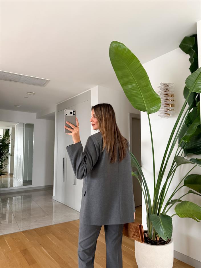 Esso Kapak Cepli Blazer Ceket - Gri 