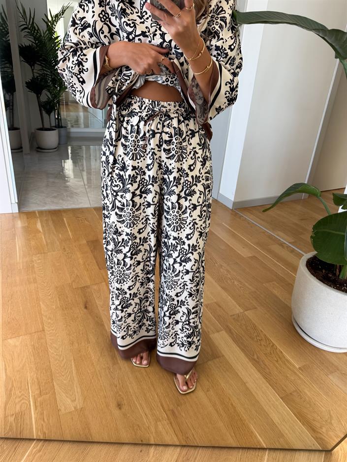 Etnik Desenli Kimono Takım - Kahve