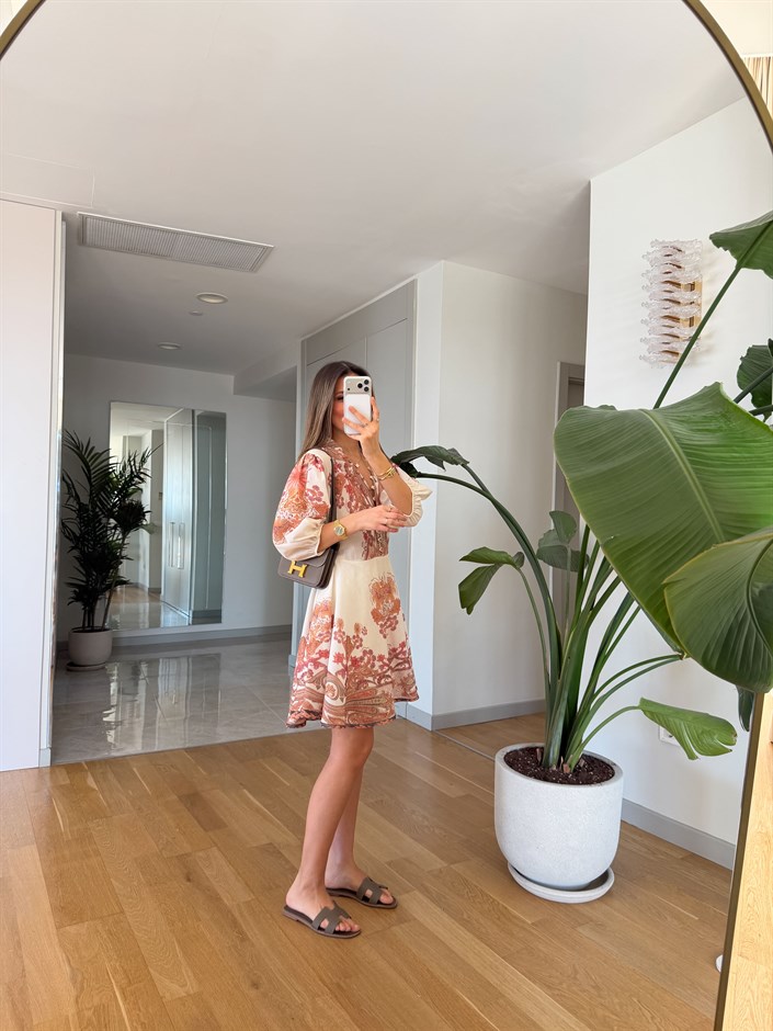 Etnik Desenli Mini Elbise 