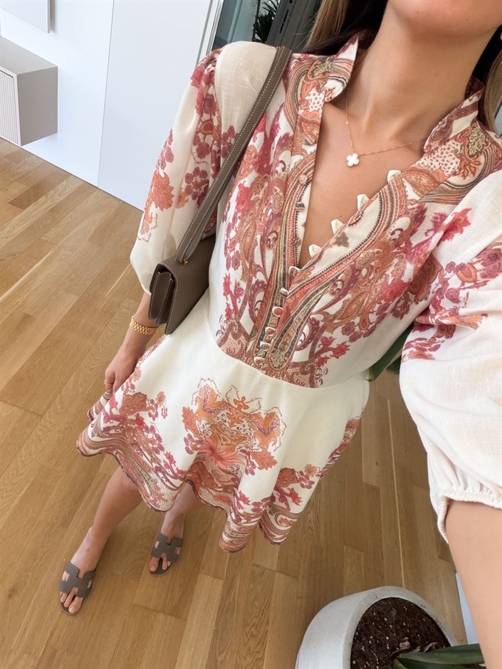 Etnik Desenli Mini Elbise 