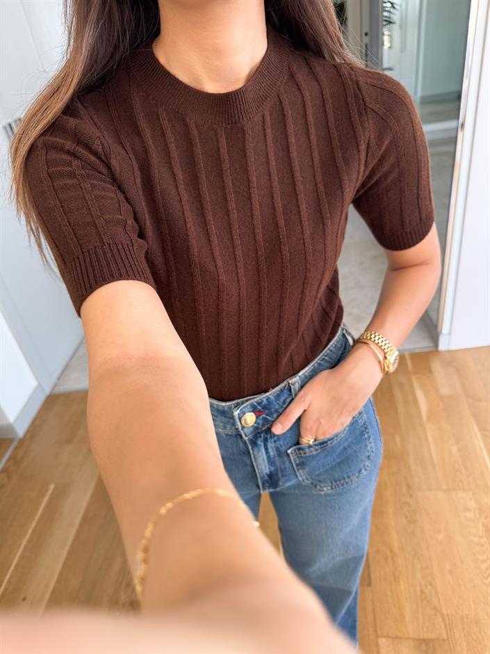 Fedra Kısa Kollu Triko- Kahve