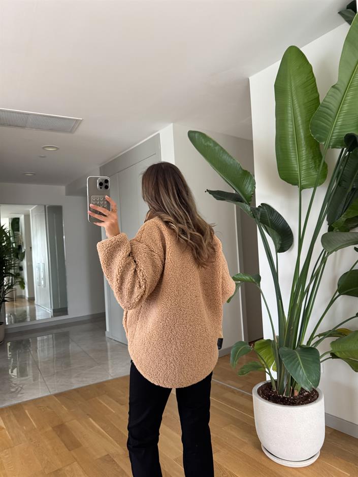 Fermuarlı Teddy Sweat - Bej 