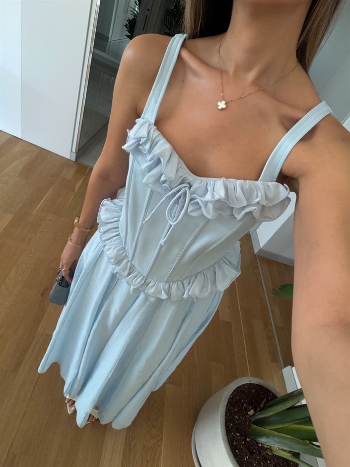 Fırfırlı Askılı Büstiyer Bluz - Bebe Mavi