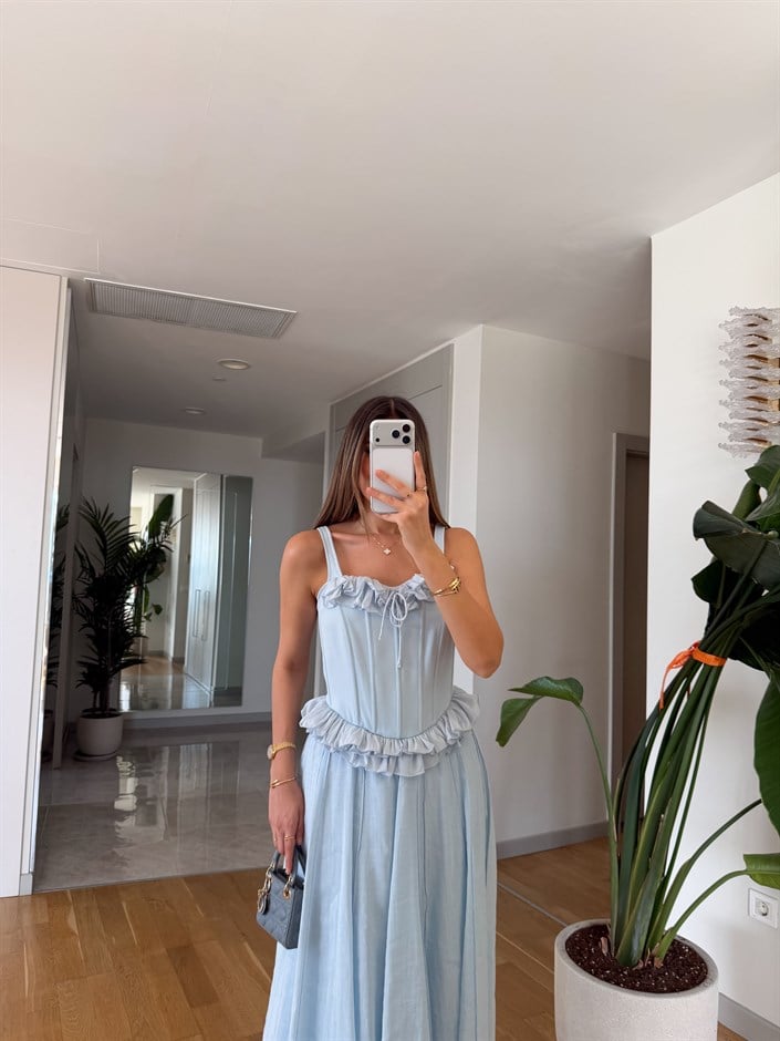 Fırfırlı Askılı Büstiyer Bluz - Bebe Mavi