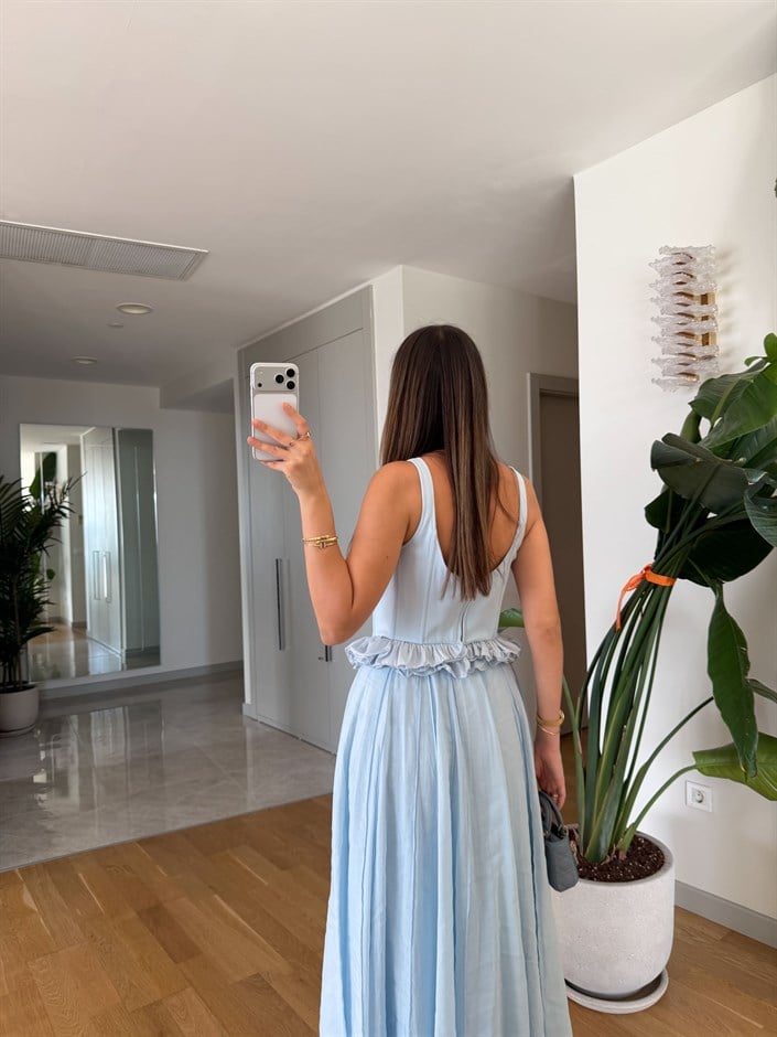 Fırfırlı Askılı Büstiyer Bluz - Bebe Mavi
