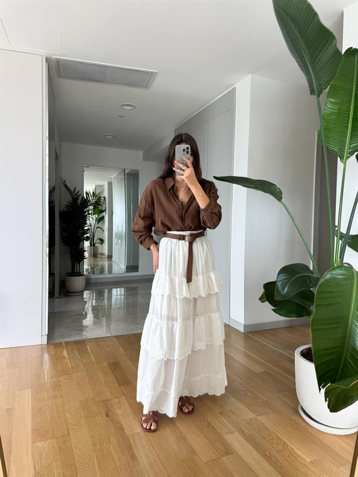 Fisto Detaylı Kat Kat Midi Etek