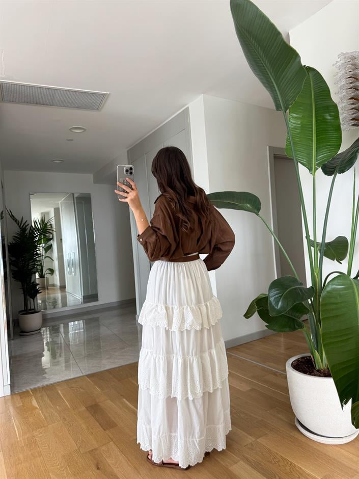 Fisto Detaylı Kat Kat Midi Etek